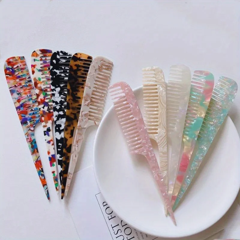 High Quality Korean Simple Marble Texture Acetate Plate Long Handle Pointed Tail Comb Anti-static Hairdressing Comb Barber Comb