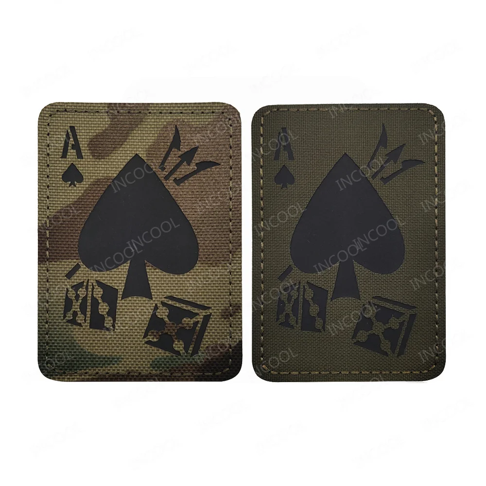 Poker Embroidery Patches Cat Eyes Infrared IR Reflective Skull Patch For Clothing Bag Death Card Appliqued