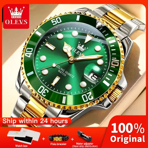 OLEVS 5885 reloj para hombre, marca Original, reloj de cuarzo resistente al agua, correa de acero inoxidable, fecha automática, relojes de regalo para hombre