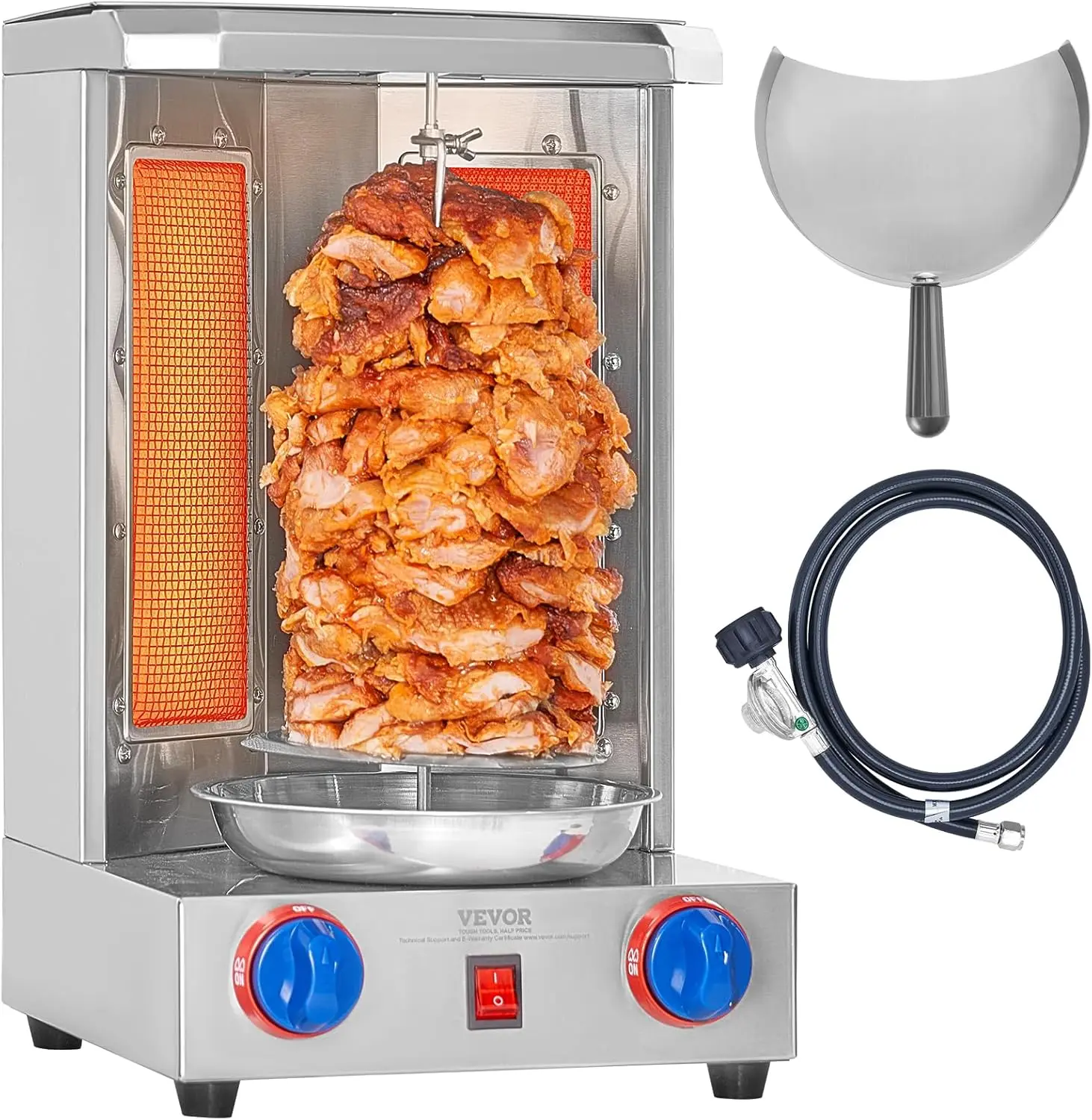 

Shawarma Grill Machine, 13 lbs Capacity, 2 Burners, Gas Vertical Broiler Gyro Rotisserie Oven Doner Kebab Machine