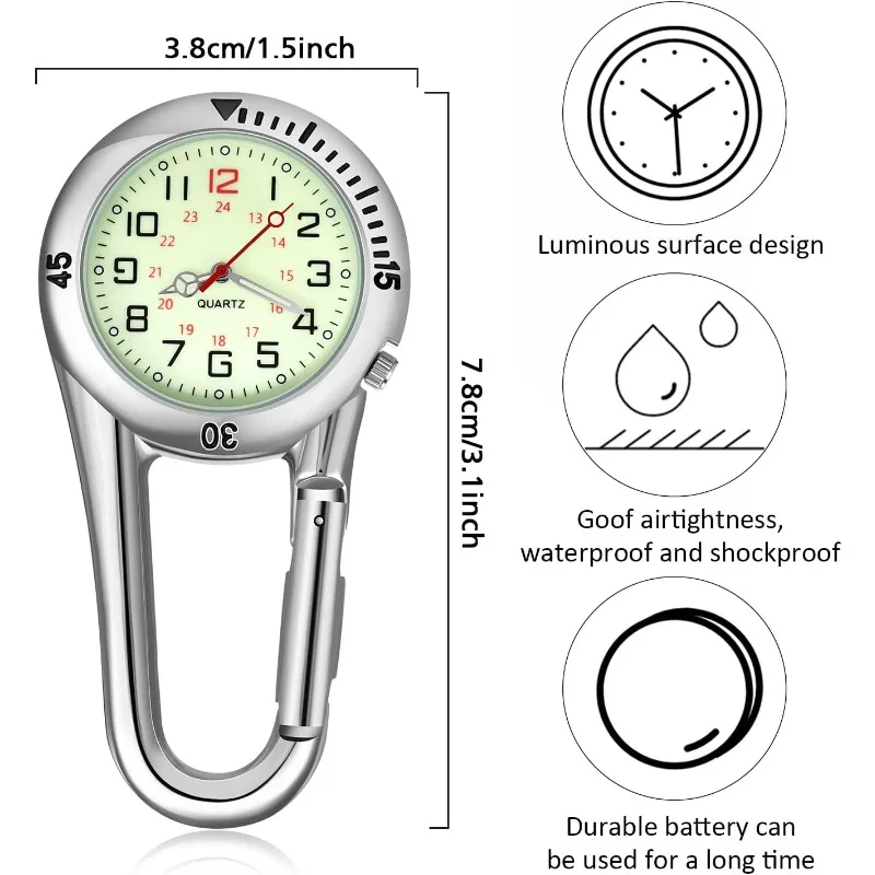 Clip On Carabiner Watch Alloy Mater Carabiner Digital Watch For Hikers Mountaineering Outdoor Backpack Luminous Sports Watches
