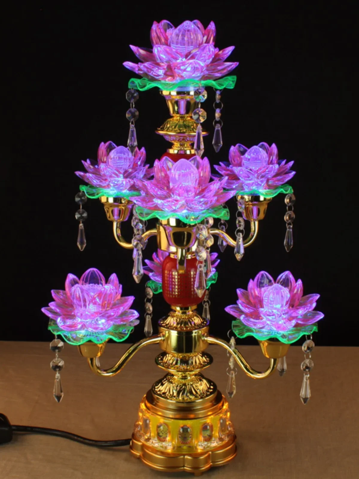 Led  Crystal-like Rotating Lotus Lamp Lamp for Buddha Worship Avalokitesvara Buddha Front Buddha Shrine Changming Household