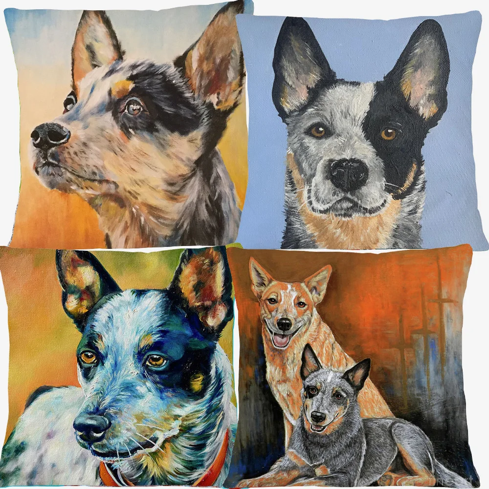 Australian Cattle Dog Shepherd Dog Red Heeler Dachshund Animals Poster Oil Painting Cushion Covers Pillow Case