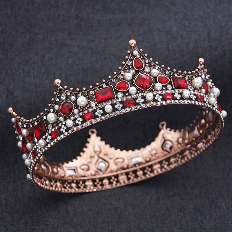 バロック様式のラインストーンクラウン,ビーズ,大きなダイアデム,ロイヤルクイーン,キング,ティアラ,プロム,結婚式,パーティー,ヘアジュエリー,ユニセックス