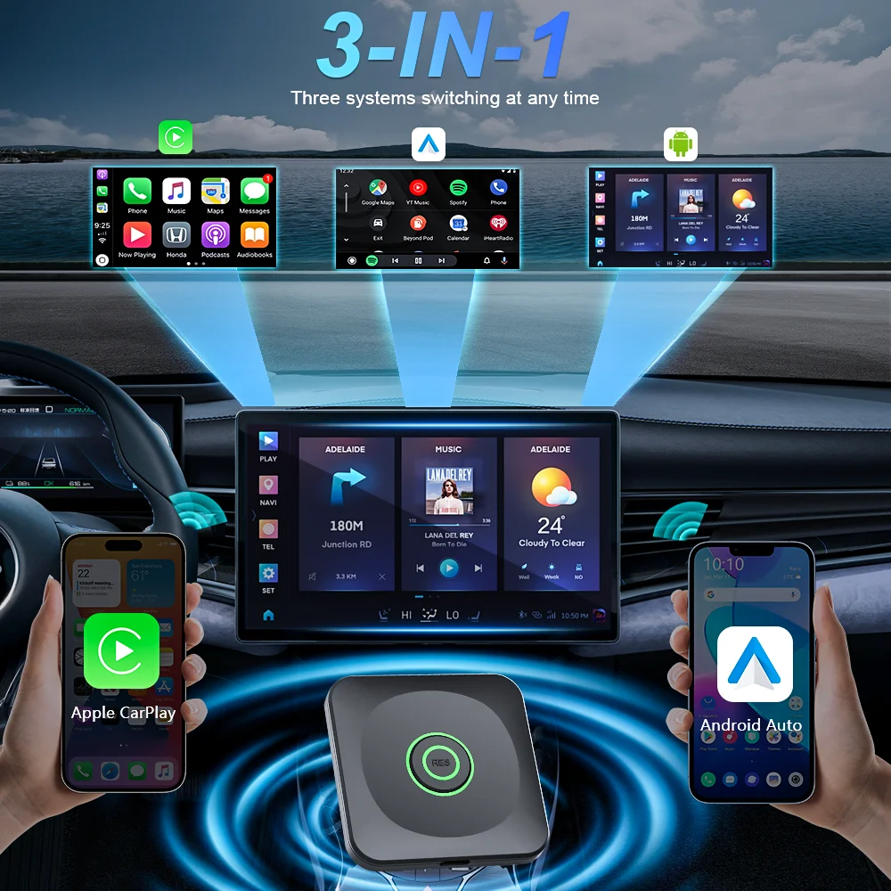 2 in 1 Bedraad naar Draadloze Carplay Al box Draadloze CarPlay/Android Auto/Android 13 Auto Voor Youtube Netflix Toyota Mazda Hyundai