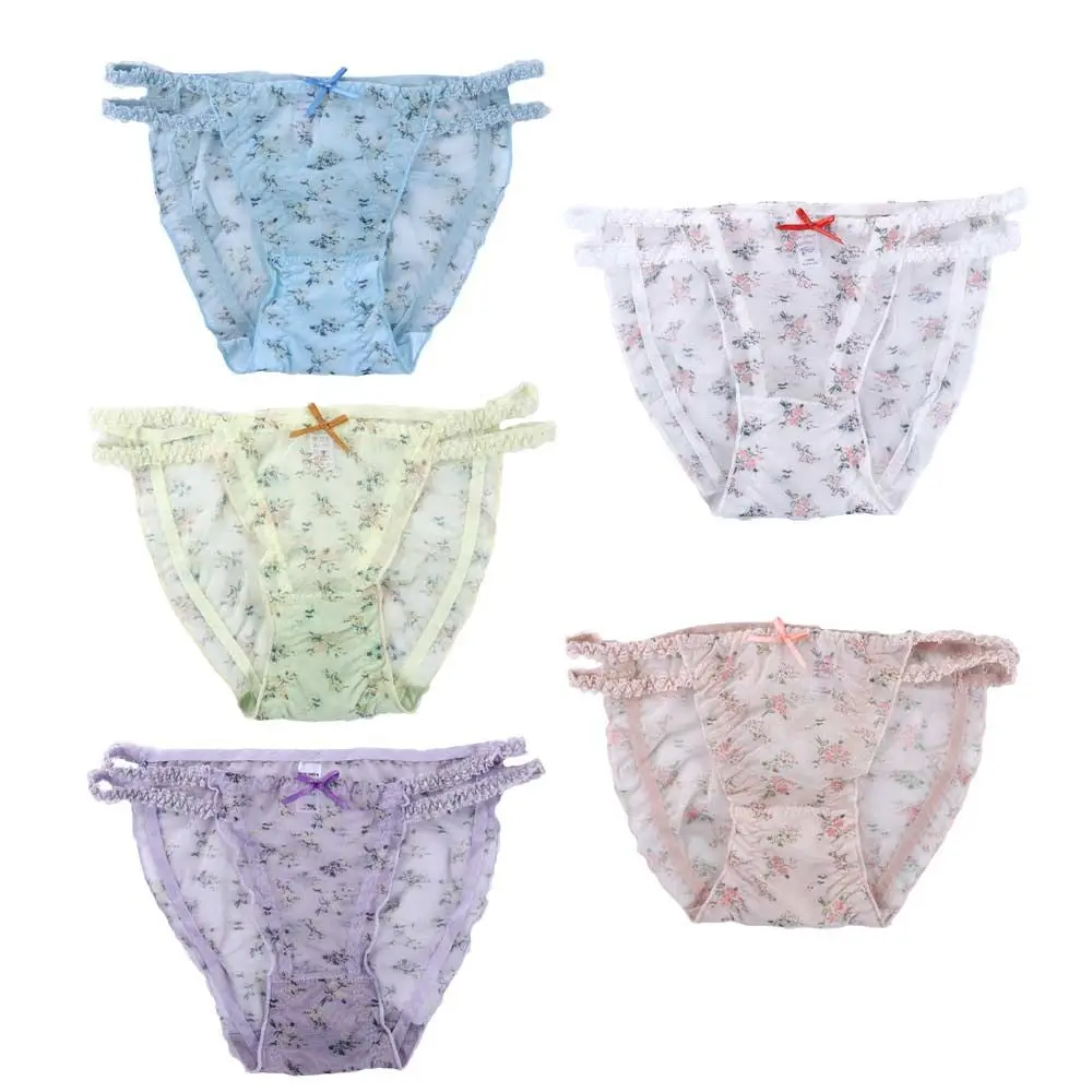 Doce novas meninas transparente froal mulheres calcinha de malha cuecas de renda lingerie flor roupa interior