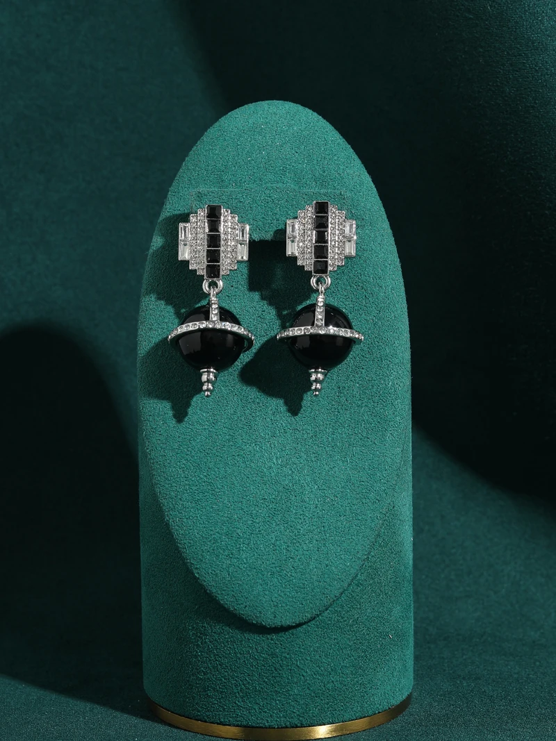 Large Vintage Black Pearl Earrings Drop Antique Silver Plated Retro Jewelry Luxury 2026 For Ladies Classic Elegance Gifts