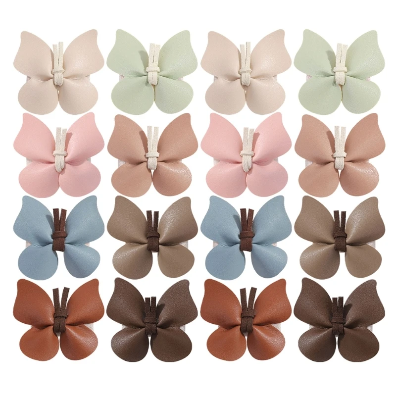 

Set of 8 Pairs Colorful PU Leather Butterfly Hair Clips Fun & Playful Butterfly Hair Clips Long lasting for Children W3JF