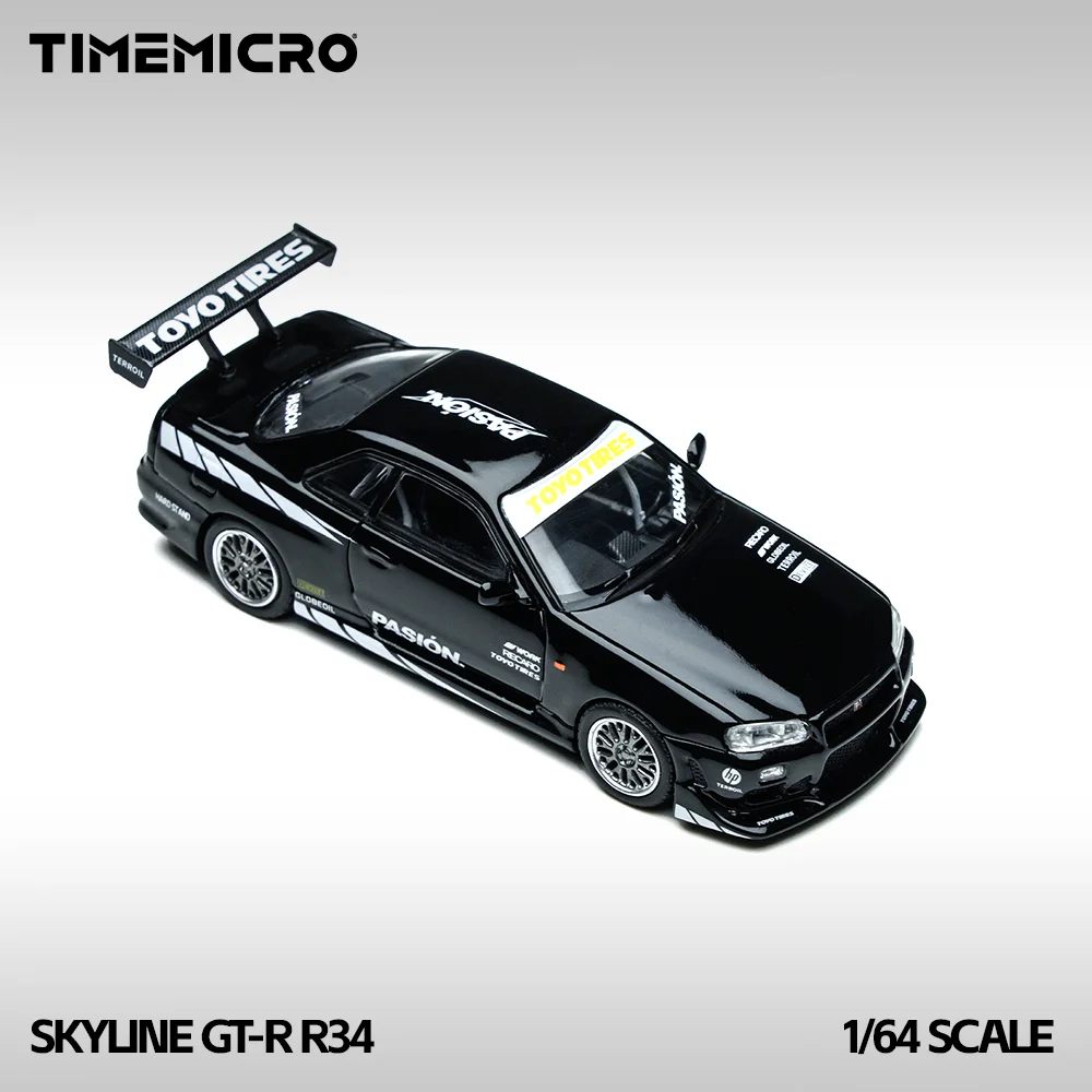

* Предварительный заказ * TIME MICRO 1:64 Skyline GT-R R34 Черная картина Модель автомобиля из сплава для хобби и дисплея * Подарок