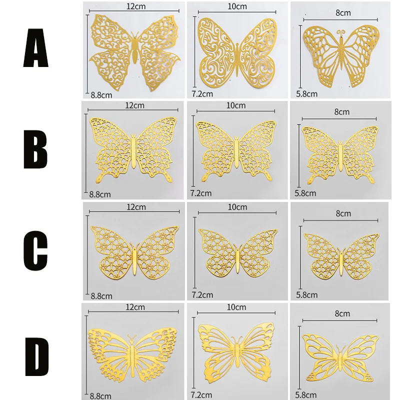 12Pcs Fashion 3D Hollow Butterfly Creative Wall Sticker For DIY Wall Stickers Modern Wall Art Home Decorations