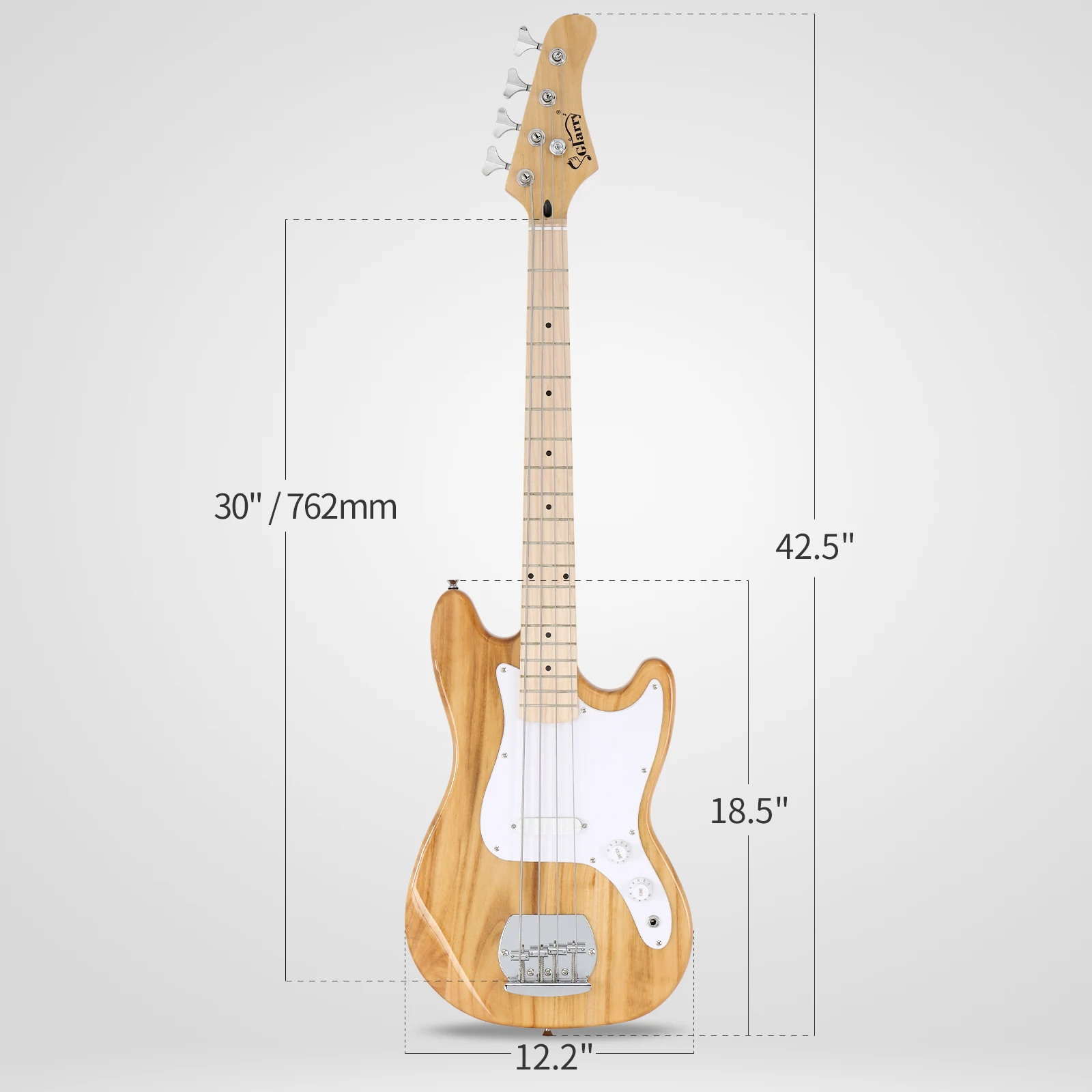 4 String 30in Short Scale Thin Body GB Electric Bass Guitar with Bag Strap Connector Wrench Tool Burlywood