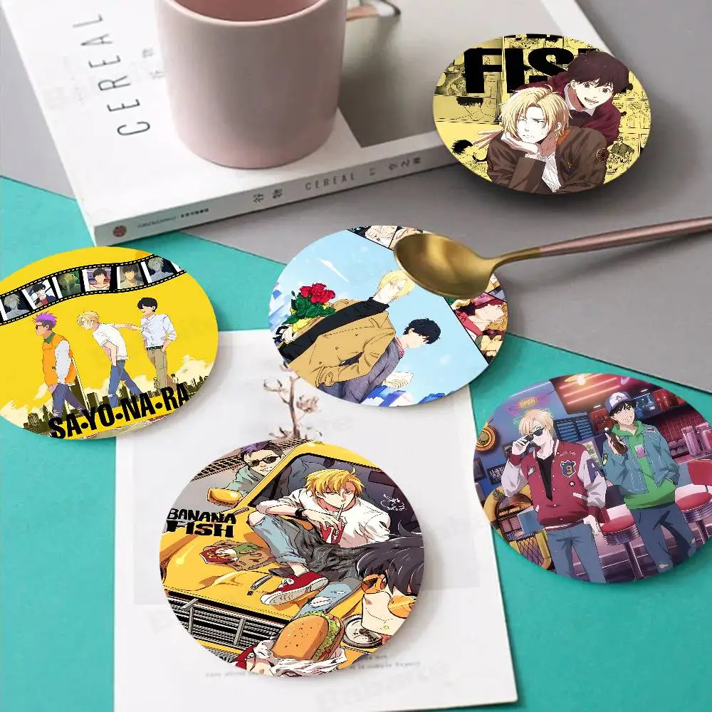 Classic Anime Banana Fish Themed Wooden Coaster Non-Slip Heat-Resistant Fun Dining Table Decoration Cafe Restaurant Gifts