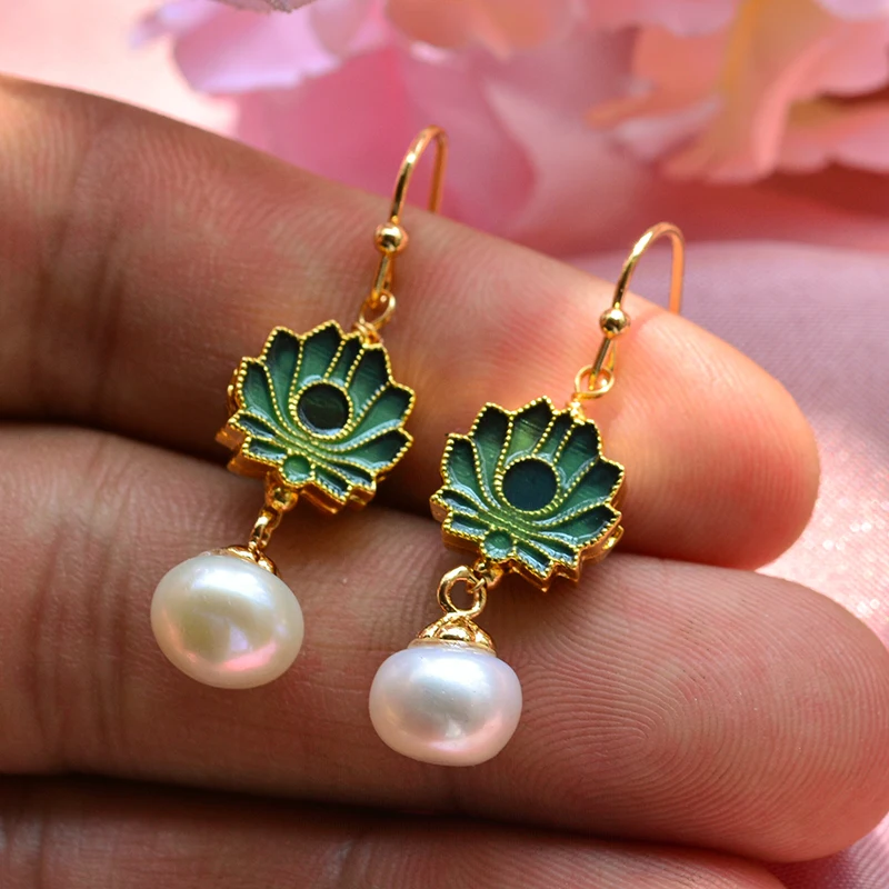 Sweet Lotus Flower Natural Freshwater Pearl 14K Gold Filled Female Drop Earrings Jewelry For Women Anti Allergy Gifts