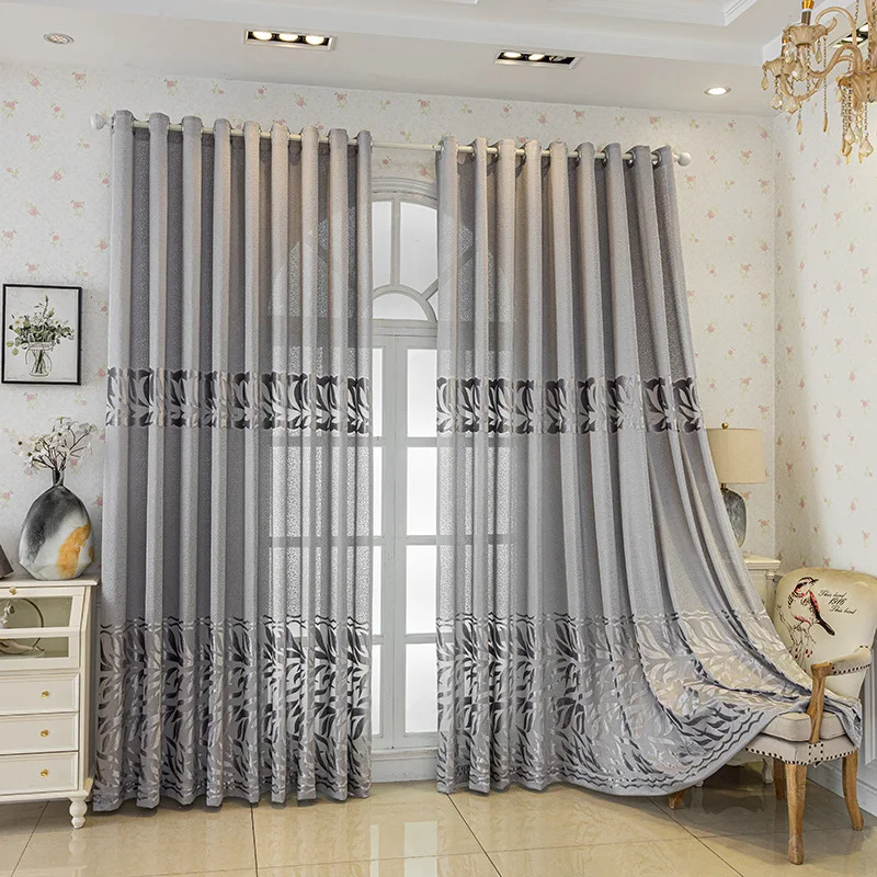 Jacquard Hollow Out Curtains, Gray Modern Minimalist Living Room and Bedroom Finished Curtains