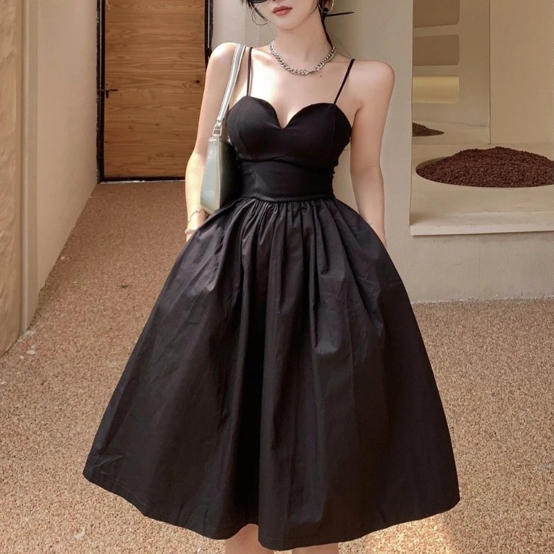

Summer new women's clothing temperament black dress design black word suspender tube top dress skirt
