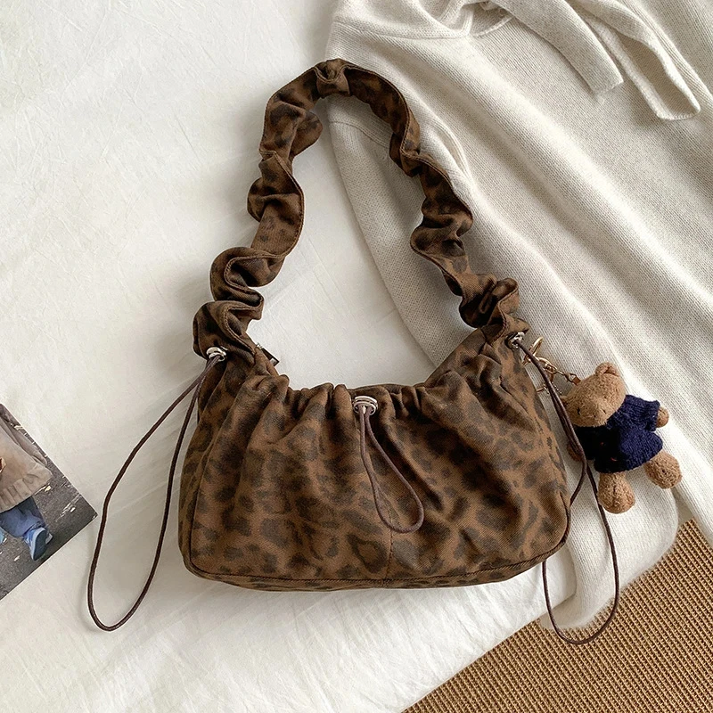 

Сумка через плечо из холщовой ткани с леопардовым принтом, женская, креативная, с множеством шнурков, универсальная сумка-кроссбоди, сумка-клатч