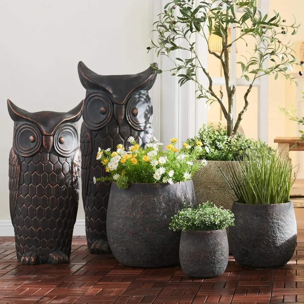Современные состаренные бетонные горшки, большие круглые цветочные горшки для дома на открытом воздухе, сада, патио, двора, подходят для современного деко