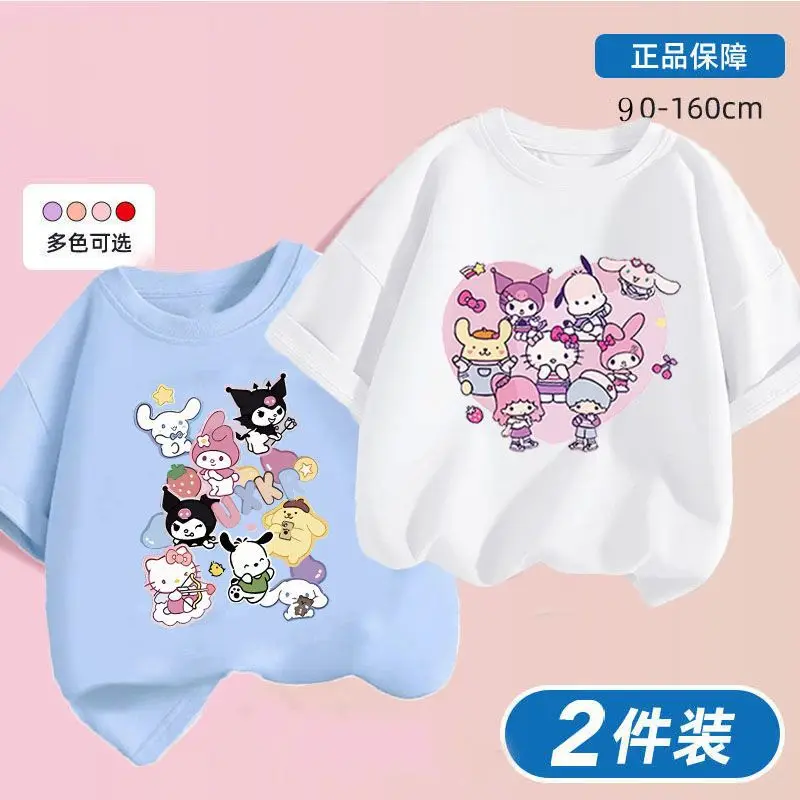 Sanrio 2024 New Girl Boy T-Shirt Short Sleeve Summer Cute Sweet Cartoon My Melody Hello Kitty Kuromi Top Clothing Gift