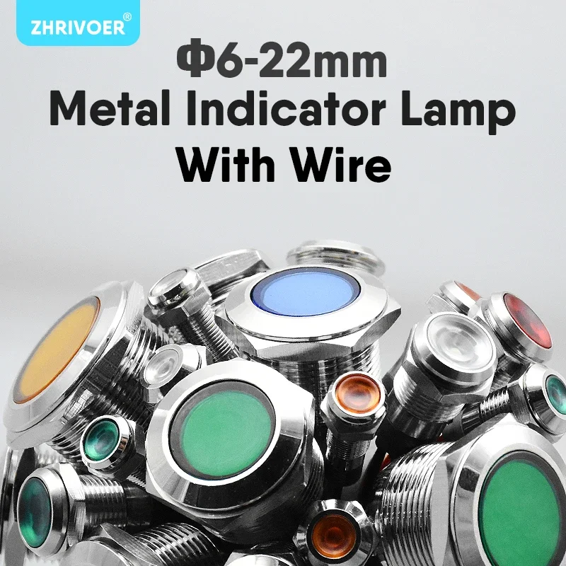 1pc 6mm 8mm 10mm 12mm 16mm Waterproof IP67 Metal LED Warning Indicator Light Signal Lamp Pilot Wire 3V 5V 12V 24V 110V 220V