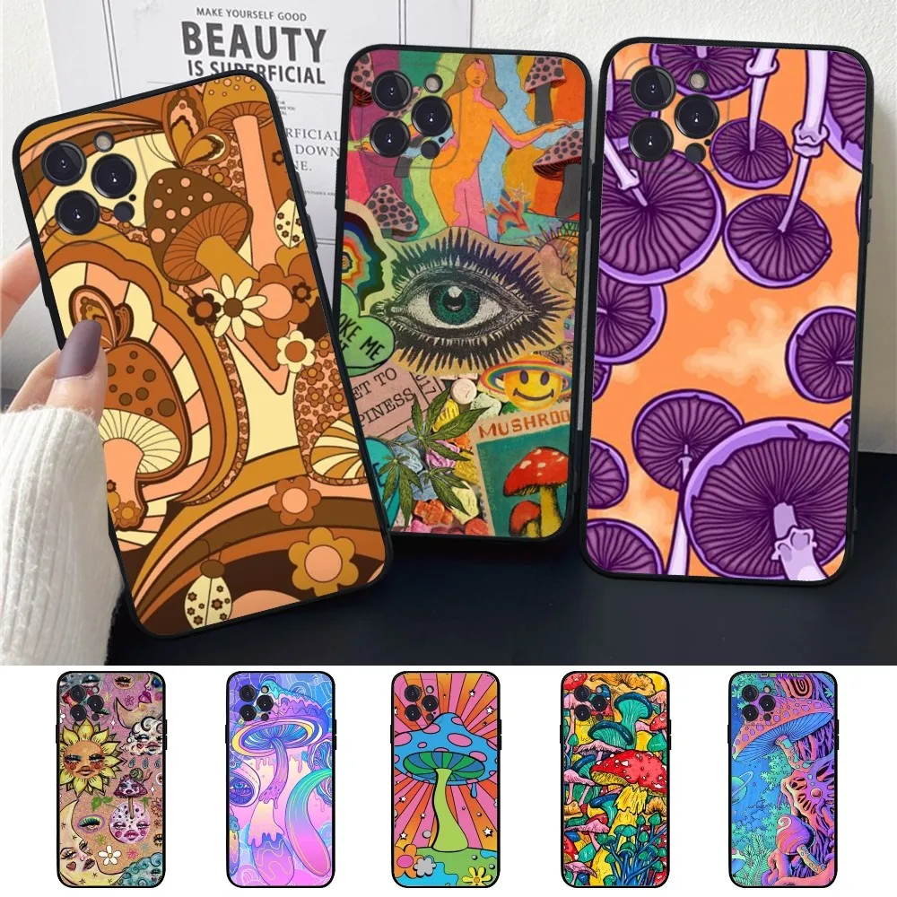 Trippy Psychedelic Mushrooms Phone Case Silicone Soft For Iphone 15 14 13 12 11 Pro Mini XS MAX 8 7 6 Plus X XS XR Cover