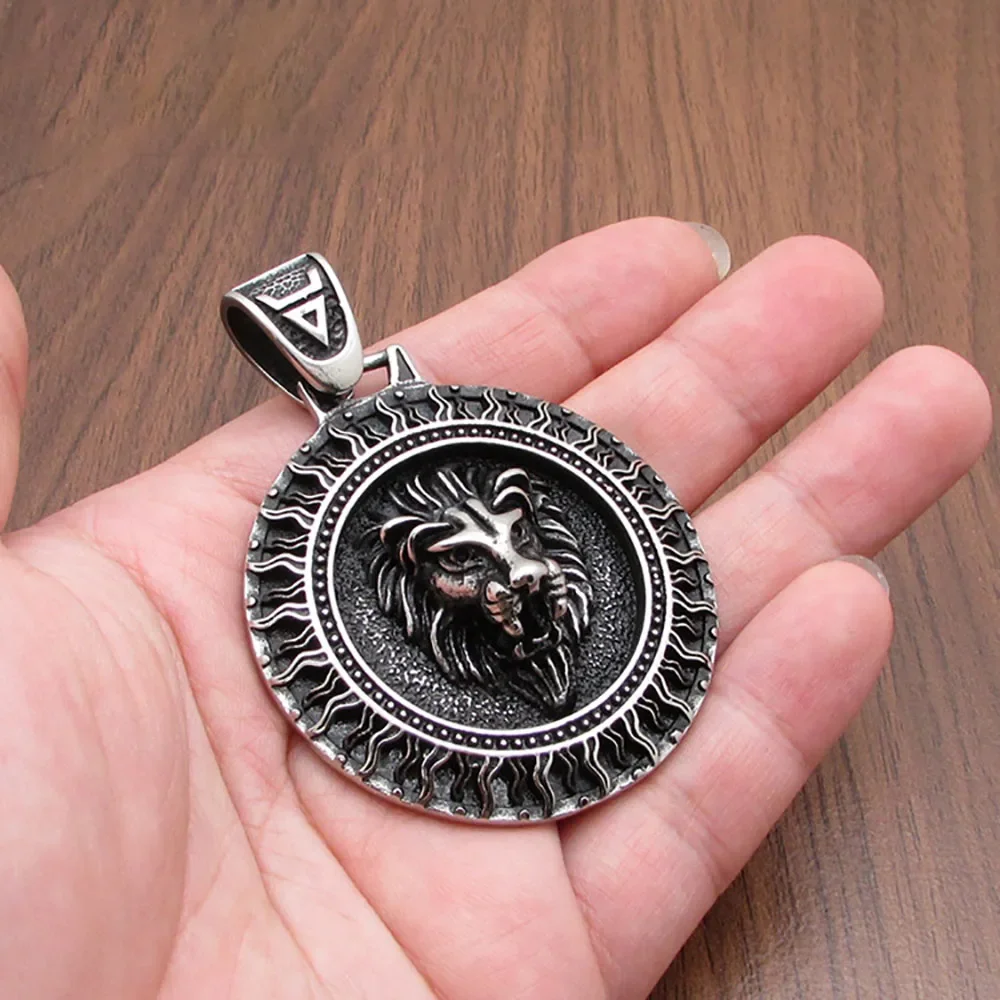 Punk 316L สแตนเลส Lion สร้อยคอจี้ Chain Heavy Duty Lion หัวแสตมป์ Biker สร้อยคอจี้เครื่องประดับขายส่ง