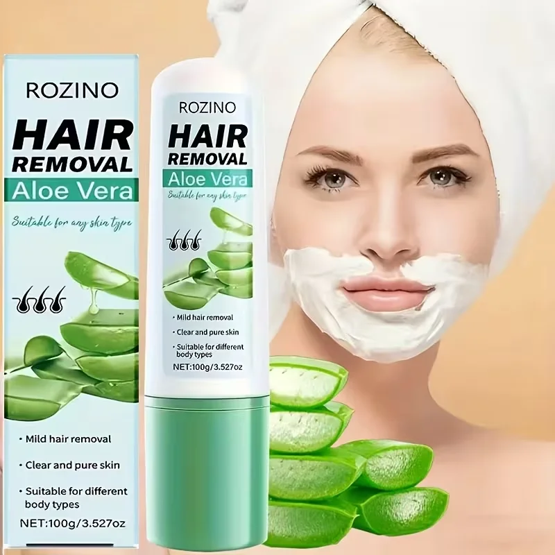 ROZINO Aloe Vera Hair Removal Cream 100g, Unisex Body Hair Removal Cream for Men Women, Easy Apply Hair Removal Cream for Legs Arms Underarms, Personal Care Beauty Cream
