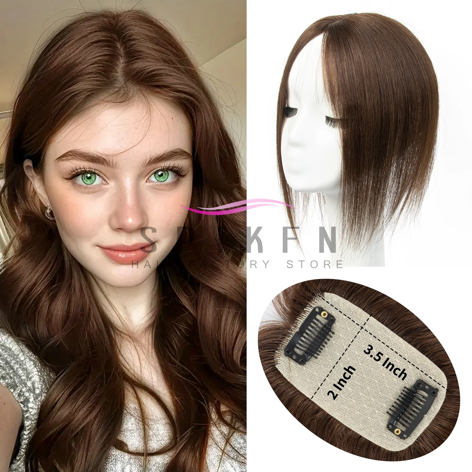 

SPIKEN 5x9cm Human Hair Piece Topper Injected Silk Skin Base Topper Toupee 12"-14" Natural Scalp Clip In Hairpiece no Bangs