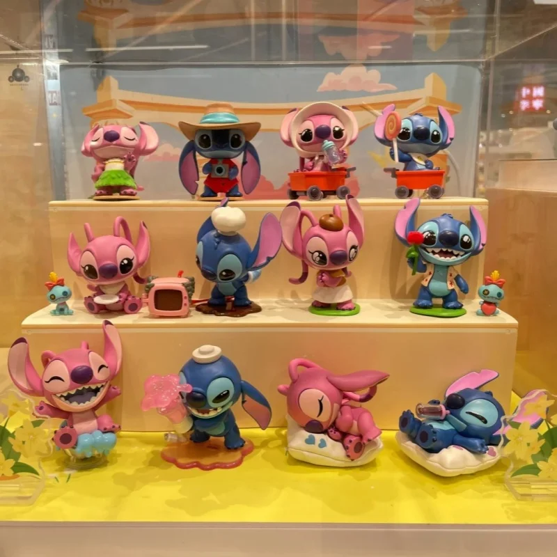 Kawaii Disney Stitch Angel Blind Box Stitch Playdate Series Mystery Box Collectible Models Desk Decor As Birthday Toys Gifts