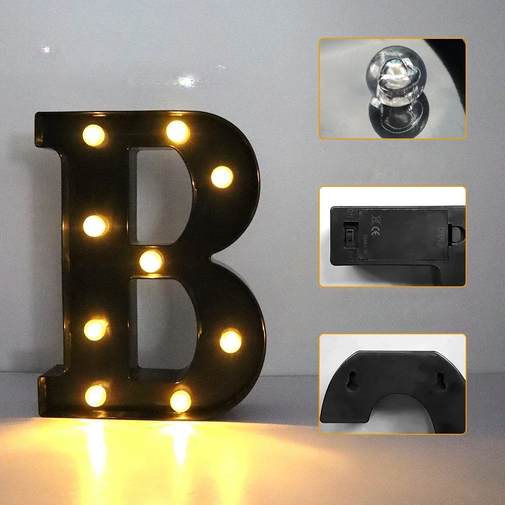 22cm Led Light Letters Black Alphabet Decorative Letter Number Night Light Decoration Supplies Room Home Decorations Accessories