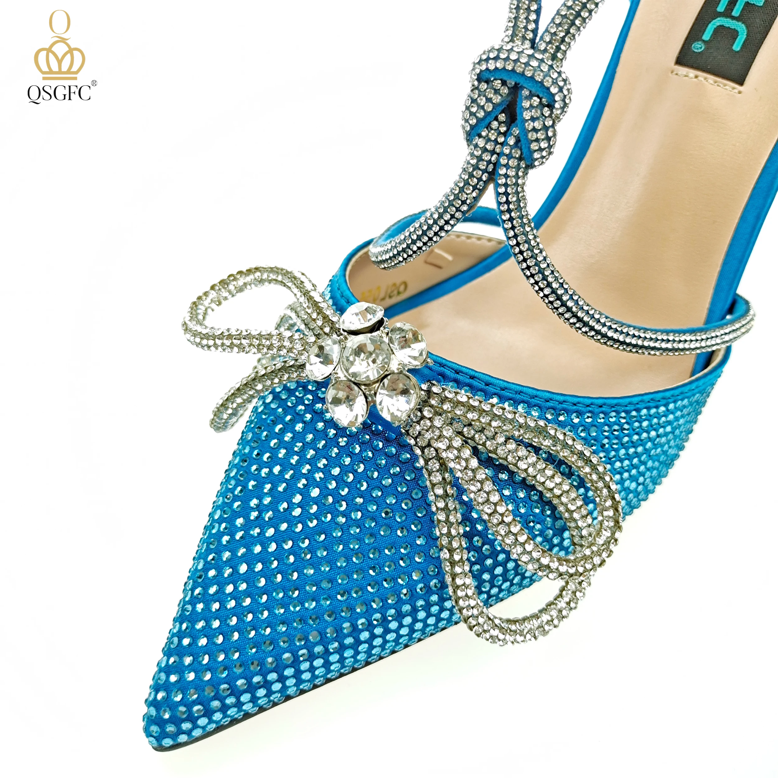 QSGFC Set di scarpe e borse da donna dal Design elegante con Design a farfalla di diamanti in colore blu cielo