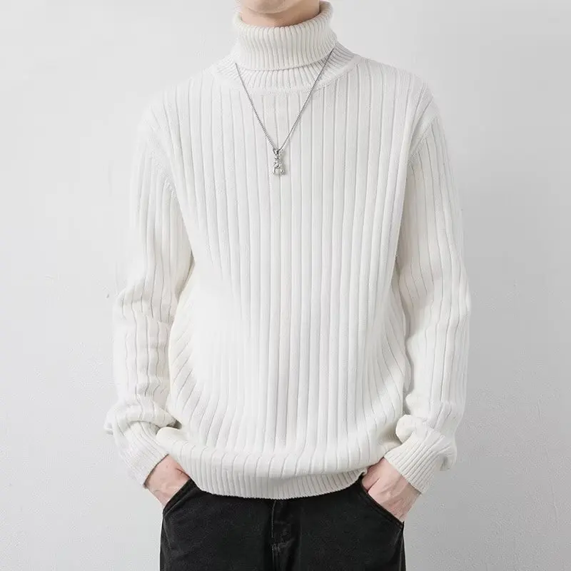 

Autumn Winter Turtleneck Sweater Men Solid Color Fashion Knit Pullovers Youthful Vitality Casual Turtleneck Pullover Sweaters