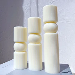 6 Designs Column Ribbed Pillar Candle Mold CylinderTemplate Silicone Molds Geometric Home Decor Striped Soy Wax Mold