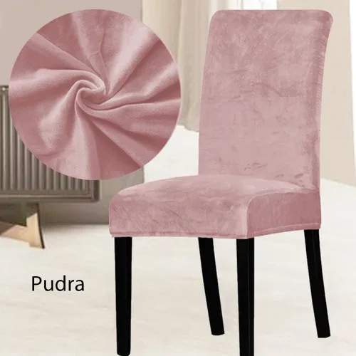 Abeltrade Mat and Thick Soft Velvet Fabric Chair Cover Powder Color 4 Pcs