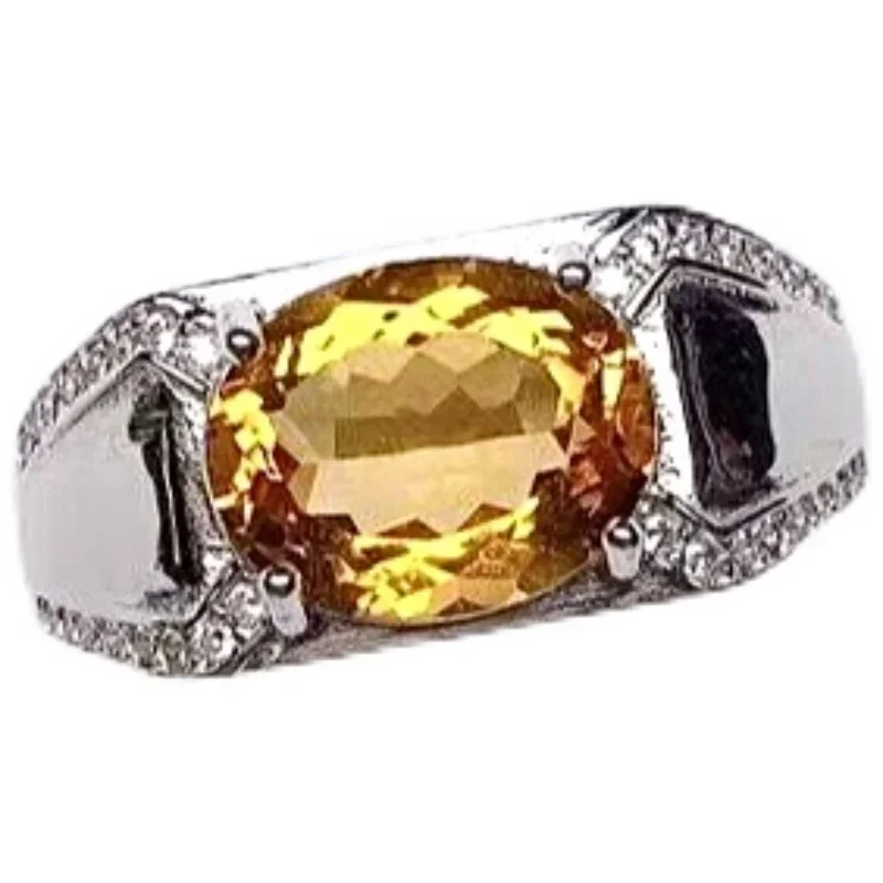 8mm * 10mm VVS Grade Natural Citrine Man Ring Fashion 925 Silver Citrine Ring for Man Luxury Silver Man Jewelry