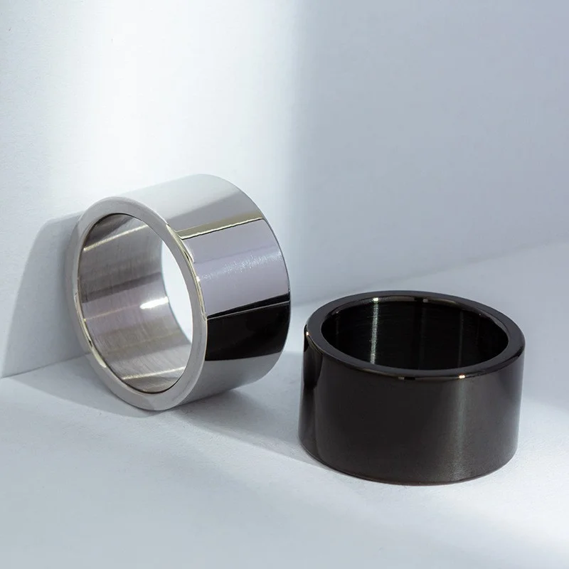 عالية الجودة الرجال الفولاذ المقاوم للصدأ خواتم الصلبة بسيطة 12 مللي متر واسعة ضخمة الدائري للذكور الزفاف الفرقة مجوهرات اكسسوارات بالجملة