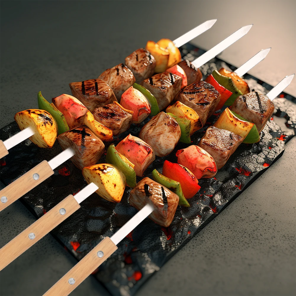 BBQ Skewers 340 Stainless Steel BBQ Long Skewers Professional Grilling BBQ Skewer Outdoor BBQ Tools 6Pcs