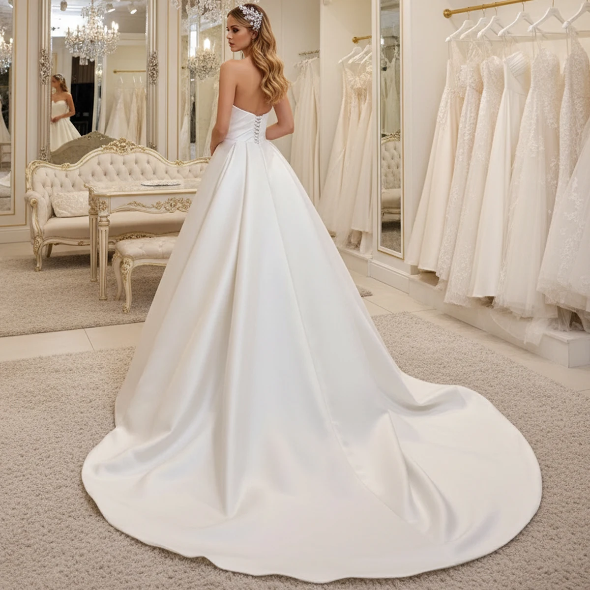 Elegant Satin Sweetheart Wedding Dress For Women Pleated Bridal Party Gown For Bride Long Ball Gown Vestidos Novia