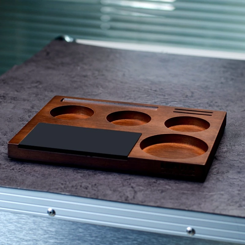 Coffee solid wood storage board multi-functional powder pressing base Italian powder pressing hammer cloth powder maker set