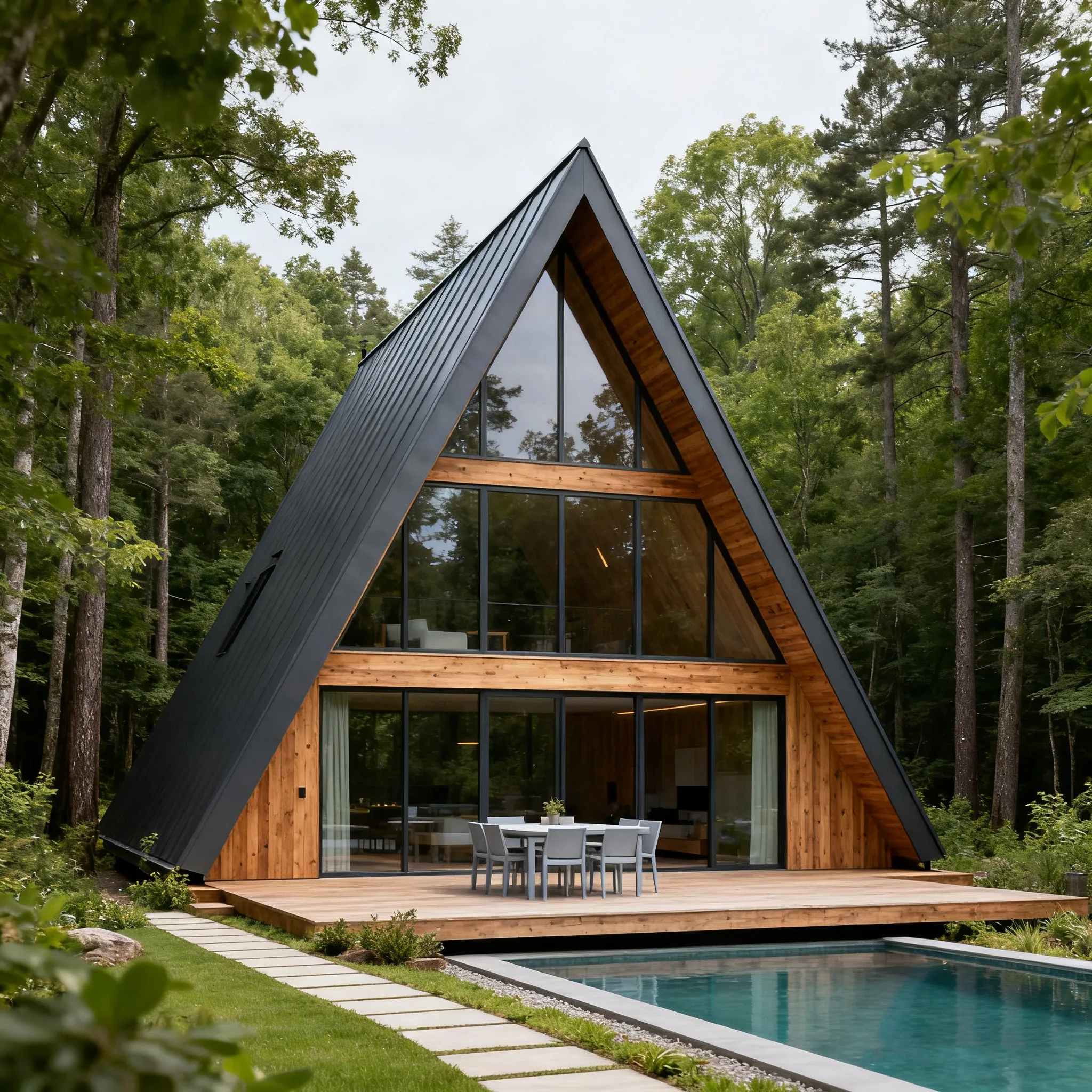 Triangular Glamping House Eco-friendly Wooden Prefab Cabin with Large Window for Camping Resort Leisure Accommodation
