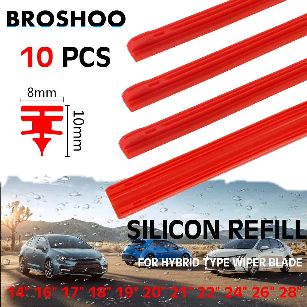 

10PCS Car Wiper Blade Strips Silica Gel Silicon Refill Strips for Hybrid Type Wiper Blade 8mm 14"16"17"18"19"20"21"22"24"26 28"