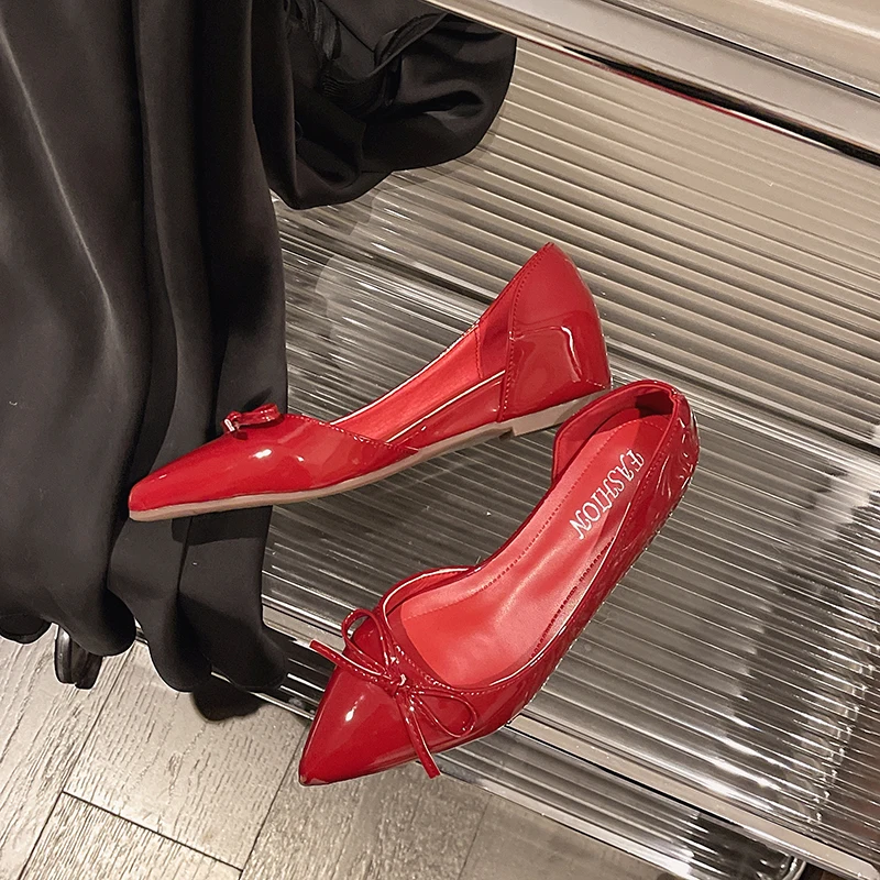 

Bow Single Shoes Women 2026 Summer New Western Style Sandals Side Empty Flats Heeled Shoes
