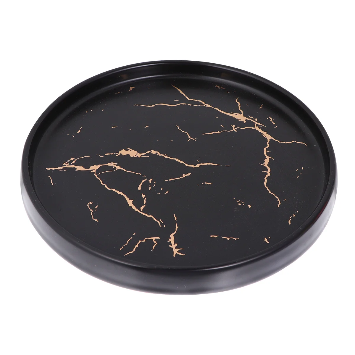 Marble Jewelry Dish Trinket Tray Round Wedding Ring Plate Ceramic Black Dessert