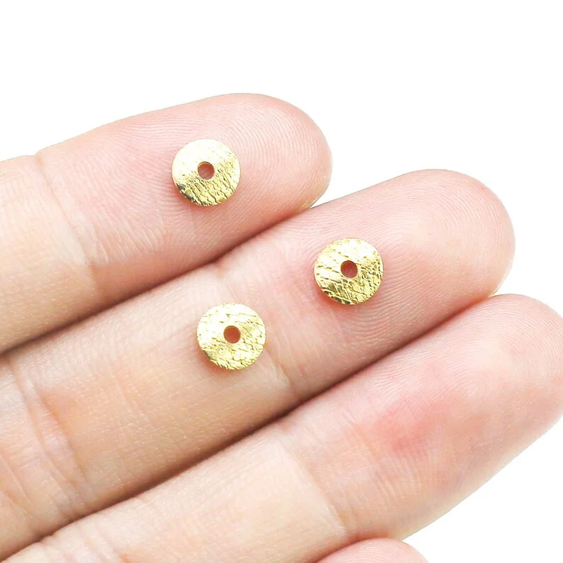 100pcs Textured Round Brass Charm, Arched Round Brass Spacers, Earring Findings, 6mm, Jewelry Making Supplies R127