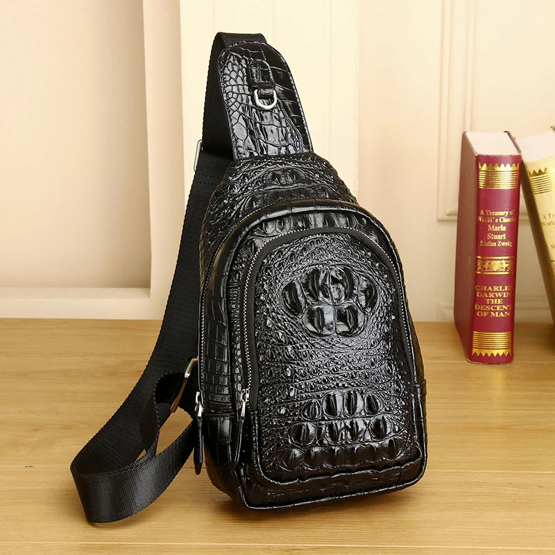 

Fashionable 2023 New Crocodile Pattern Men's Chest Bag Genuine Leather Versatile Chest Bag High Quality Cross Men's Bag Trend