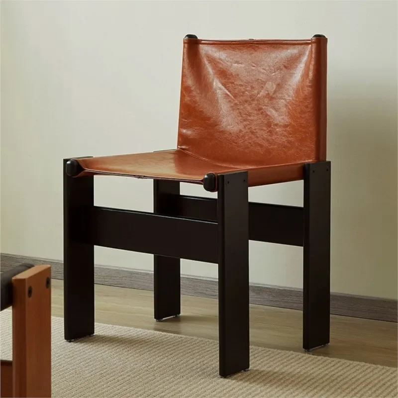 Household Nordic Solid Wood Leather Back Chair Modern Simple Leisure Dining Chair Light Luxury Living Room Chair Furniture 2023