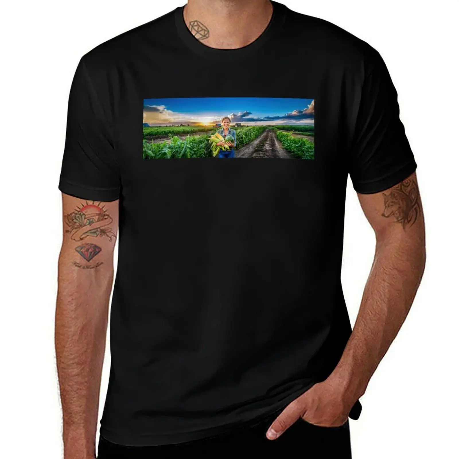 

Woman Farmer Panoramic Portrait T-Shirt summer top oversized t shirt tshirts personalised shirts graphic tee men
