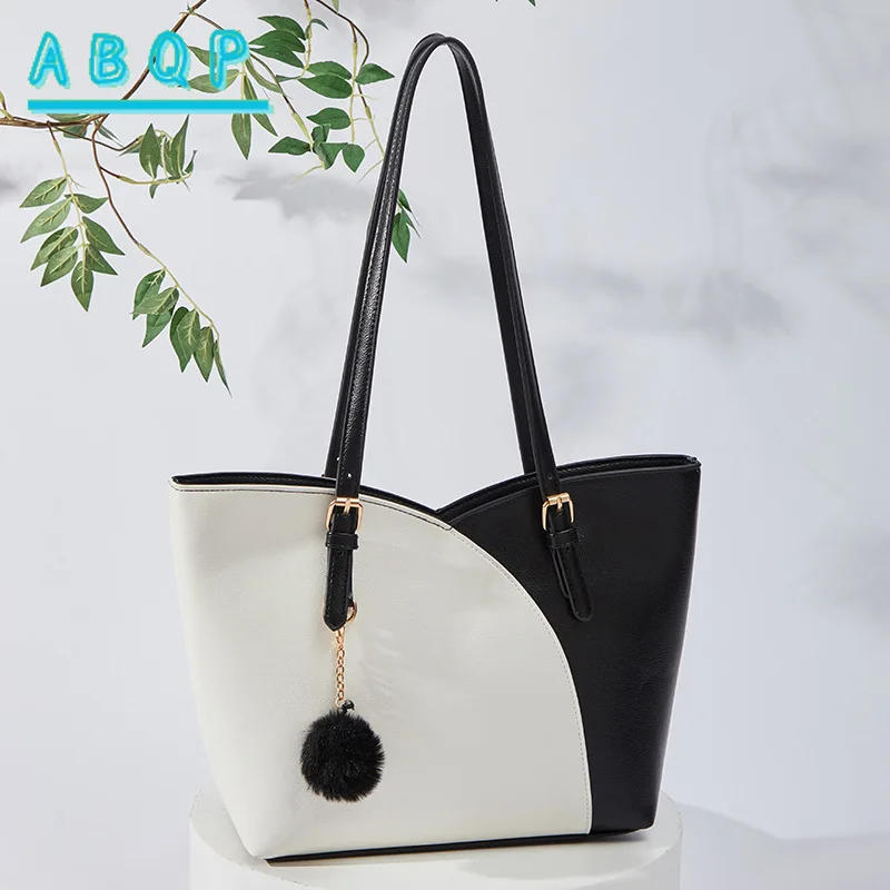 

New Women's Handbag Luxury Brand Splicing Two-color Women's Shoulder Bag Pu Large Capacity Fashion Women's Bag High Quality