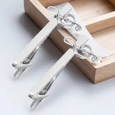 Musical Note Tie Clips for Men – 2pcs Strong Metal Tie Bars for Suit, Business, Wedding & Formal Wear