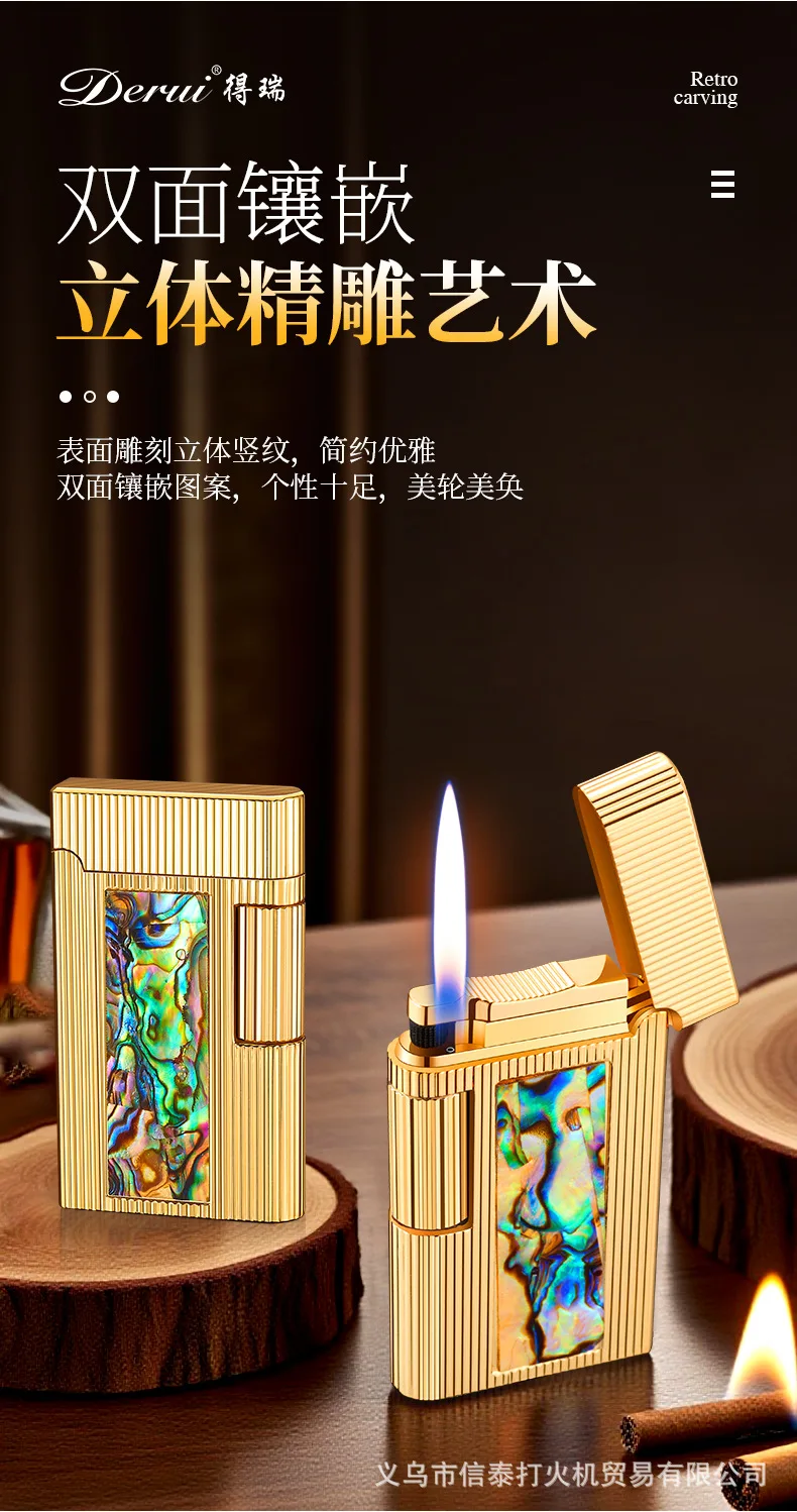 

Gift jet lighters Derui DR-268 Side-Slide Metal Flint Wheel Carved Butane Lighter High-End