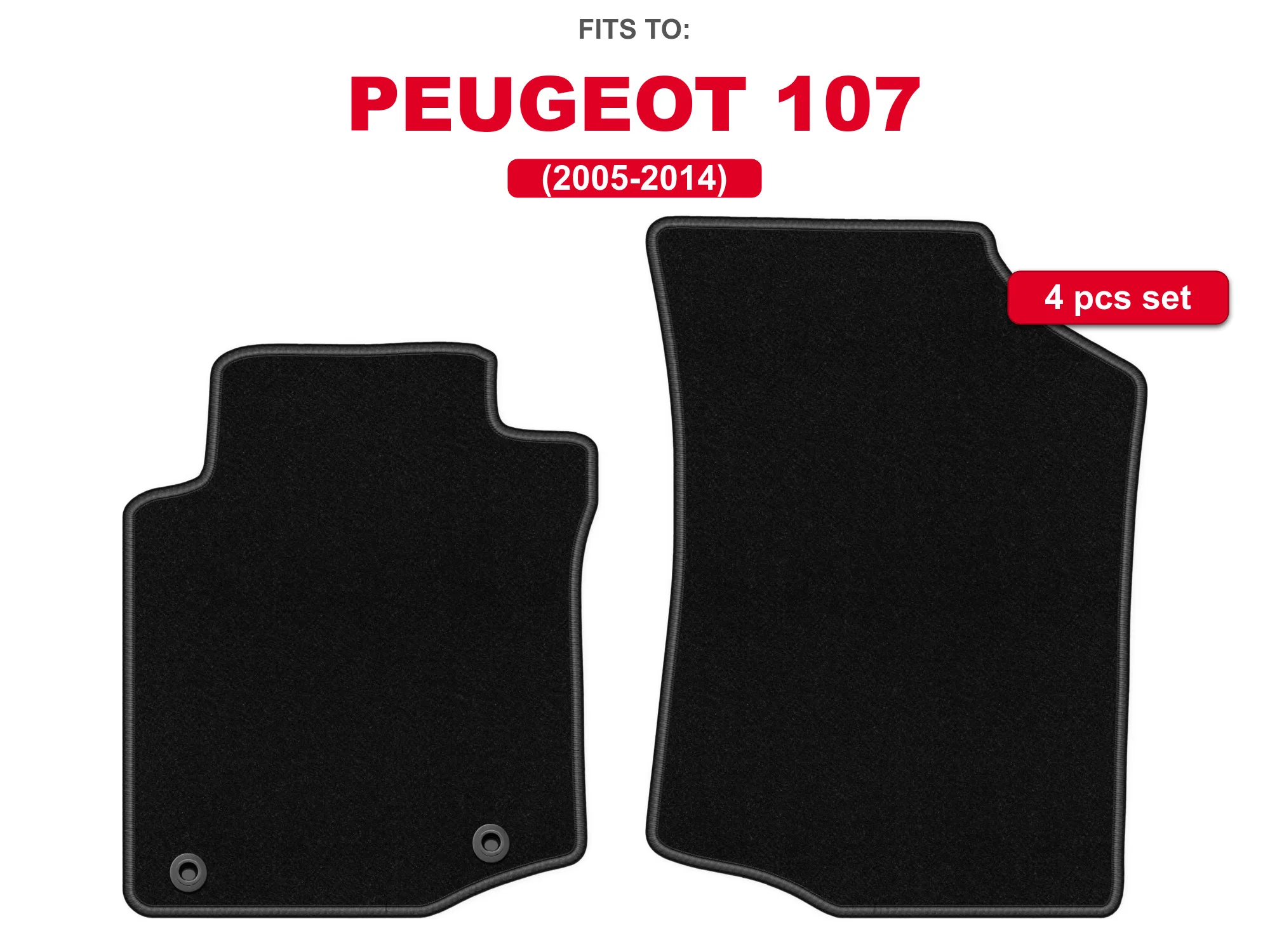 Velours vloermatten vooraan zwart voor: Toyota Aygo I 2005-2014 hatchback set auto vloermatten voor voertuigvloer